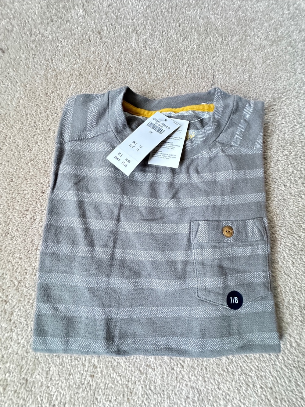 abercrombie kids Gray Striped Pocket Tee with Yellow Trim